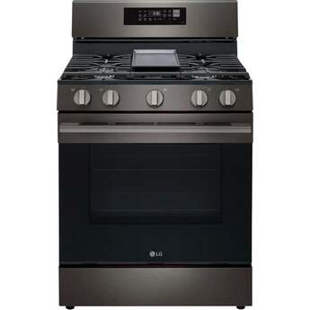 LG 30 Inch Smart Freestanding Smart Gas Range with 5 Sealed Burners, 6.3 Cu. Ft. Capacity, UltraHeat™ 20K BTU Burner, ProBake Convection®, Air Fry, EasyClean® + Self Clean, Storage Drawer, and Sabbath Mode: Black Stainless Steel — thumbnail 4