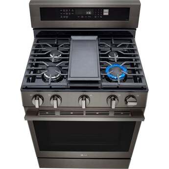 LG 30 Inch Freestanding Smart Gas Range with 5 Sealed Burners, 6.3 cu. ft. ProBake Convection® Oven, UltraHeat™ Burner, Storage Drawer, Air Fry, Sabbath Mode, InstaView®, and EasyClean®: Black Stainless Steel — thumbnail 4