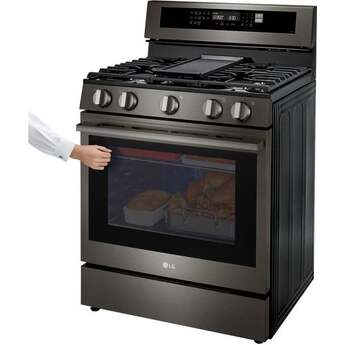 LG 30 Inch Freestanding Smart Gas Range with 5 Sealed Burners, 6.3 cu. ft. ProBake Convection® Oven, UltraHeat™ Burner, Storage Drawer, Air Fry, Sabbath Mode, InstaView®, and EasyClean®: Black Stainless Steel — thumbnail 6