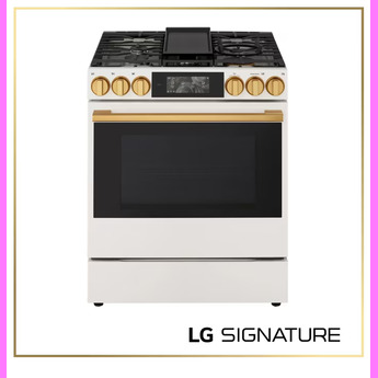 LG Signature Series 30 Inch 6.3 Cu. Ft. Smart Gas Slide-In Range With Inverter Probake Convection, Air Fry, Air Sous Vide, And Flex Control Knobs: Essence White