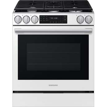 Samsung 30 Inch Slide-In Gas Smart Range with 5 Sealed Burners, 6.0 cu. ft. True Convection Oven, 18K BTU Dual Ring Burner, Griddle, Storage Drawer, No-Preheat Air Fry Max, Self Clean, and ADA Compliant: White Glass — thumbnail 4