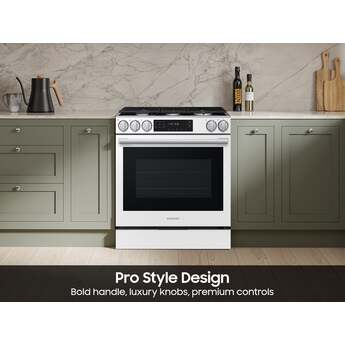 Samsung 30 Inch Slide-In Gas Smart Range with 5 Sealed Burners, 6.0 cu. ft. True Convection Oven, 18K BTU Dual Ring Burner, Griddle, Storage Drawer, No-Preheat Air Fry Max, Self Clean, and ADA Compliant: White Glass — thumbnail 6