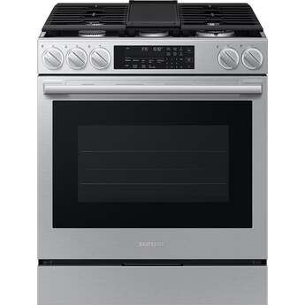 Samsung 30 Inch Slide-In Gas Smart Range with 5 Sealed Burners, 6.0 cu. ft. True Convection Oven, 23K BTU Dual Ring Burner, Reversible Griddle, Storage Drawer, No-Preheat Air Fry Max, Self Clean, and ADA Compliant: Stainless Steel — thumbnail 3