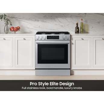 Samsung 30 Inch Slide-In Gas Smart Range with 5 Sealed Burners, 6.0 cu. ft. True Convection Oven, 23K BTU Dual Ring Burner, Reversible Griddle, Storage Drawer, No-Preheat Air Fry Max, Self Clean, and ADA Compliant: Stainless Steel — thumbnail 6