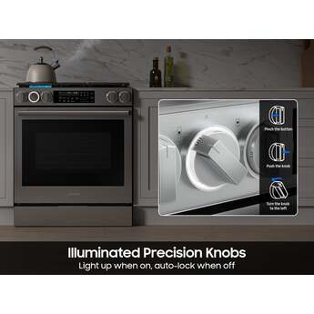 Samsung 30 Inch Slide-In Gas Smart Range with 5 Sealed Burners, 6.0 cu. ft. True Convection Oven, 23K BTU Dual Ring Burner, Reversible Griddle, Storage Drawer, No-Preheat Air Fry Max, Self Clean, and ADA Compliant: Stainless Steel — thumbnail 8
