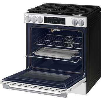 Samsung 30 Inch Slide-In Gas Smart Range with 5 Sealed Burners, 6.0 cu. ft. True Convection Oven, 23K BTU Dual Ring Burner, Reversible Griddle, Storage Drawer, No-Preheat Air Fry Max, Self Clean, and ADA Compliant: White Glass — thumbnail 16
