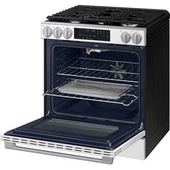 Samsung 30 Inch Slide-In Gas Smart Range with 5 Sealed Burners, 6.0 cu. ft. True Convection Oven, 23K BTU Dual Ring Burner, Reversible Griddle, Storage Drawer, No-Preheat Air Fry Max, Self Clean, and ADA Compliant: White Glass — thumbnail 21