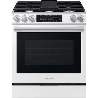Samsung 30 Inch Slide-In Gas Smart Range with 5 Sealed Burners, 6.0 cu. ft. True Convection Oven, 23K BTU Dual Ring Burner, Reversible Griddle, Storage Drawer, No-Preheat Air Fry Max, Self Clean, and ADA Compliant: White Glass — thumbnail 4