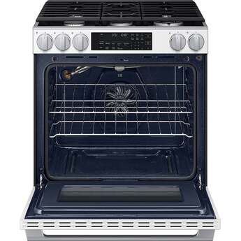Samsung 30 Inch Slide-In Gas Smart Range with 5 Sealed Burners, 6.0 cu. ft. True Convection Oven, 23K BTU Dual Ring Burner, Reversible Griddle, Storage Drawer, No-Preheat Air Fry Max, Self Clean, and ADA Compliant: White Glass — thumbnail 9