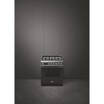Smeg Portofino 30" Matte Black Freestanding Dual Fuel Natural Gas Sealed Burner Range — thumbnail 2