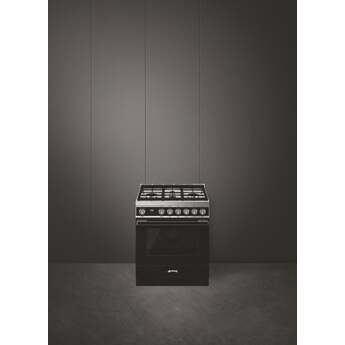 Smeg Portofino 30" Black Freestanding Dual Fuel Natural Gas Sealed Burner Range — thumbnail 2