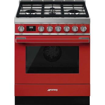 Smeg Portofino 30" Red Freestanding Dual Fuel Natural Gas Sealed Burner Range