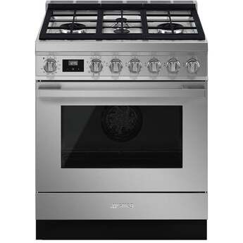 Smeg Portofino 30" Stainless Steel Freestanding Dual Fuel Natural Gas Sealed Burner Range
