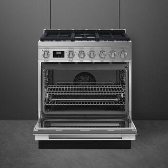 Smeg Portofino 30" Stainless Steel Freestanding Dual Fuel Natural Gas Sealed Burner Range — thumbnail 4