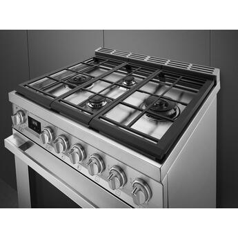 Smeg Portofino 30" Stainless Steel Freestanding Dual Fuel Natural Gas Sealed Burner Range — thumbnail 5