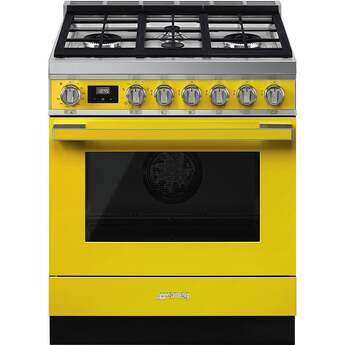 Smeg Portofino 30" Yellow Freestanding Dual Fuel Natural Gas Sealed Burner Range