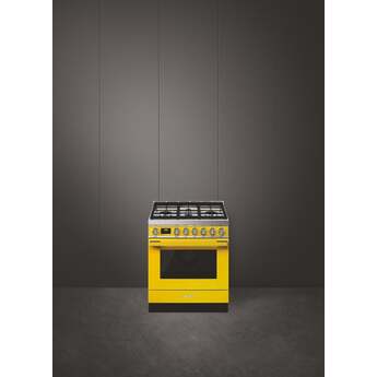 Smeg Portofino 30" Yellow Freestanding Dual Fuel Natural Gas Sealed Burner Range — thumbnail 2
