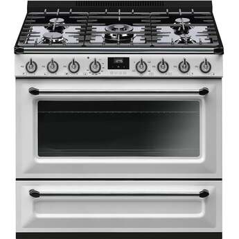 Smeg Victoria 36" White Natural Gas Sealed Burner Range - Convection