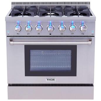 Thor Kitchen 36" Stainless Steel Dual Fuel Natural Gas Sealed Burner Range - Con