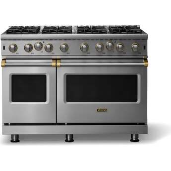 Viking 48 Inch 8 Burner Gas Range With Open Burners: Stainless Steel With Brushed Brass Trim, Natural Gas