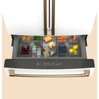 Cafe 36 Inch Counter-Depth Freestanding 4-Door French Door Smart Refrigerator with 23.2 cu. ft. Total Capacity, Dual-Dispense AutoFill Pitcher, TwinChill? Dual Evaporators, Convertible Drawer, Sabbath Mode, OU/CRC Certified and ENERGY STAR Certified: Platinum Glass — thumbnail 8