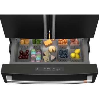 Cafe 36 Inch Counter-Depth Freestanding 4-Door French Door Smart Refrigerator with 23.2 cu. ft. Total Capacity, Dual-Dispense AutoFill Pitcher, TwinChill? Dual Evaporators, Convertible Drawer, Sabbath Mode, OU/CRC Certified and ENERGY STAR Certified: Matte Black — thumbnail 16