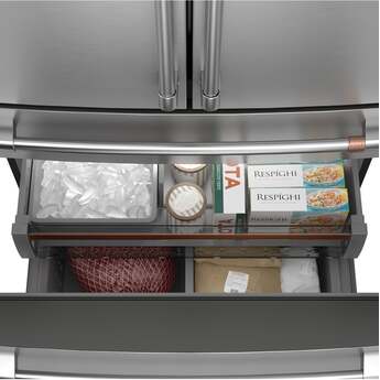 Cafe 36 Inch Counter-Depth Freestanding 4-Door French Door Smart Refrigerator with 23.2 cu. ft. Total Capacity, Dual-Dispense AutoFill Pitcher, TwinChill? Dual Evaporators, Convertible Drawer, Sabbath Mode, OU/CRC Certified and ENERGY STAR Certified: Matte Black — thumbnail 2