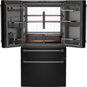 Cafe 36 Inch Counter-Depth Freestanding 4-Door French Door Smart Refrigerator with 23.2 cu. ft. Total Capacity, Dual-Dispense AutoFill Pitcher, TwinChill? Dual Evaporators, Convertible Drawer, Sabbath Mode, OU/CRC Certified and ENERGY STAR Certified: Matte Black — thumbnail 4