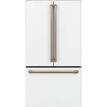Cafe 36" 23.1 cu. ft. Matte White Counter-Depth French-Door Refrigerator with Dark Gray Cabinet - Energy Star