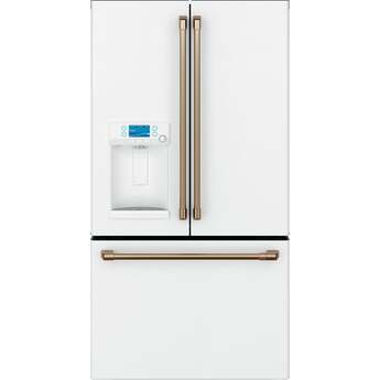 Cafe 36" 22.2 cu. ft. Matte White Counter-Depth French-Door Refrigerator with Hot Water Dispenser & Dark Gray Cabinet - Energy Star
