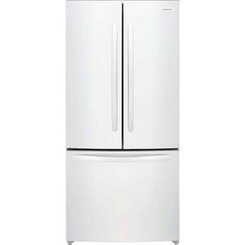 Frigidaire 32 Inch Counter-Depth French Door Refrigerator with 17.6 Cu. Ft. Capacity, Adjustable Storage, Gallon Door Bins, Crispers, Door Alarm, Filtered Water Ice Maker, Water/Air Filter, Sabbath Mode, CSA Listed, and Energy Star Certified: White