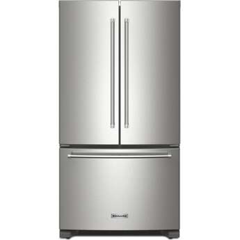 KitchenAid 36 Inch Freestanding Counter-Depth French Door Refrigerator with 20 Cu. Ft. Total Capacity, Interior Water Dispenser, Ice Maker, Spill-Resistant Framed Shelves, Wood-Look Nesting Shelf, Ultra-Bright LED Lighting, ExtendFresh? Temperature Management System and ENERGY STAR Certified: PrintShield? Stainless Steel — thumbnail 36