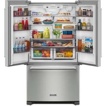 KitchenAid 36 Inch Freestanding Counter-Depth French Door Refrigerator with 20 Cu. Ft. Total Capacity, Interior Water Dispenser, Ice Maker, Spill-Resistant Framed Shelves, Wood-Look Nesting Shelf, Ultra-Bright LED Lighting, ExtendFresh? Temperature Management System and ENERGY STAR Certified: PrintShield? Stainless Steel — thumbnail 41