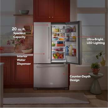 KitchenAid 36 Inch Freestanding Counter-Depth French Door Refrigerator with 20 Cu. Ft. Total Capacity, Interior Water Dispenser, Ice Maker, Spill-Resistant Framed Shelves, Wood-Look Nesting Shelf, Ultra-Bright LED Lighting, ExtendFresh? Temperature Management System and ENERGY STAR Certified: PrintShield? Stainless Steel — thumbnail 50