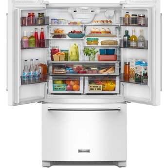 KitchenAid 36 Inch Freestanding Counter-Depth French Door Refrigerator with 20 Cu. Ft. Total Capacity, Interior Water Dispenser, Ice Maker, Spill-Resistant Framed Shelves, Wood-Look Nesting Shelf, Ultra-Bright LED Lighting, ExtendFresh™ Temperature Management System and ENERGY STAR® Certified: White — thumbnail 15