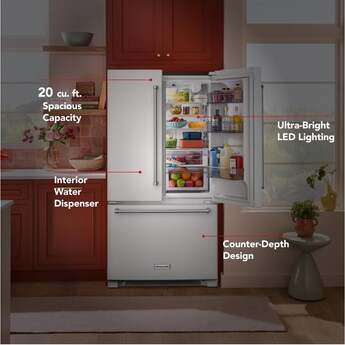 KitchenAid 36 Inch Freestanding Counter-Depth French Door Refrigerator with 20 Cu. Ft. Total Capacity, Interior Water Dispenser, Ice Maker, Spill-Resistant Framed Shelves, Wood-Look Nesting Shelf, Ultra-Bright LED Lighting, ExtendFresh™ Temperature Management System and ENERGY STAR® Certified: White — thumbnail 23