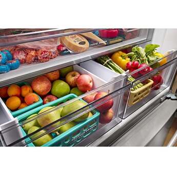 KitchenAid 36 Inch Freestanding Counter-Depth French Door Refrigerator with 20 Cu. Ft. Total Capacity, Interior Water Dispenser, Ice Maker, Spill-Resistant Framed Shelves, Wood-Look Nesting Shelf, Ultra-Bright LED Lighting, ExtendFresh™ Temperature Management System and ENERGY STAR® Certified: White — thumbnail 36