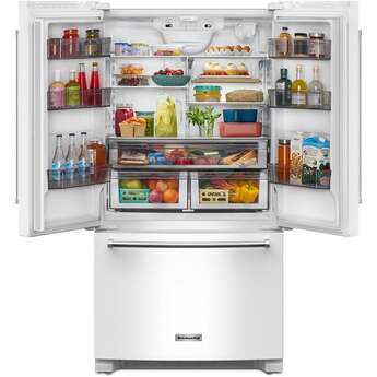 KitchenAid 36 Inch Freestanding Counter-Depth French Door Refrigerator with 20 Cu. Ft. Total Capacity, Interior Water Dispenser, Ice Maker, Spill-Resistant Framed Shelves, Wood-Look Nesting Shelf, Ultra-Bright LED Lighting, ExtendFresh™ Temperature Management System and ENERGY STAR® Certified: White — thumbnail 49