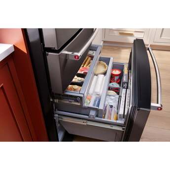 KitchenAid 36 Inch French Door Refrigerator with 26.2 Cu. Ft. Capacity and Platinum Interior: Black Stainless Steel with PrintShield Finish — thumbnail 36