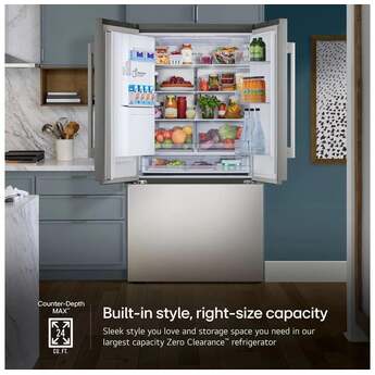 LG 36 Inch 24 Cu.Ft. 3 Door French Door Counter Depth Max Refrigerator, Ice And Water, Zero Clearance Doors: Printproof Stainless Steel — thumbnail 3