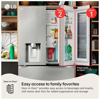 LG 36 Inch 29 Cu.Ft. 4 Door French Door, Standard Depth Max Refrigerator With Mycolor Mirror Instaview, Ice And Water, Dual Ice With Mini Craft + Craft Ice: Printproof Stainless Steel — thumbnail 11