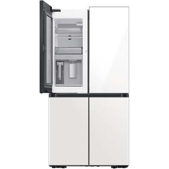 Samsung 36 Inch Smart Counter-Depth 4-Door Flex™ French Door Refrigerator with 23 cu. ft. Capacity, FlexZone™, Beverage Center™, UV Deodorizing Filter, Wi-Fi Enabled, Dual Ice Maker, Door Alarm, Auto Open Door, Slide-In Shelf, and ENERGY STAR®: White Glass — thumbnail 36