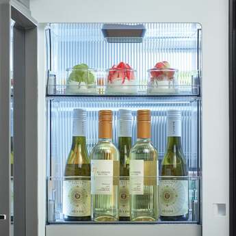 Samsung 36 Inch Counter Depth Smart 4-Door Flex™ French Door Refrigerator with 23 cu. ft. Capacity, FlexZone™, Beverage Zone™, Slide-In Shelf, Wi-Fi Enabled, Dual Ice Maker, Auto Open Door, Door Alarm, ADA Compliant, and ENERGY STAR®: Fingerprint Resistant Stainless Steel — thumbnail 2