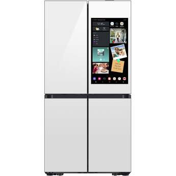 Samsung 36 Inch Counter Depth Smart 4-Door Flex™ French Door Refrigerator with 23 cu. ft. Capacity, AI Family Hub+™, AI Vision Inside™, UV Deodorizing Filter, FlexZone™, Beverage Center™, Auto Open Door, Dual Ice Maker, and ENERGY STAR®: White Glass