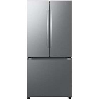 Samsung 33 Inch Freestanding 3-Door French Door Refrigerator with 25 cu. ft. Total Capacity, Slide-in Shelf, Power Cool & Power Freeze, Auto Ice Maker, AI Energy Mode, Wi-Fi, ADA Compliant, and Energy Star Rated: Fingerprint Resistant Stainless Steel