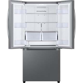 Samsung 33 Inch Freestanding 3-Door French Door Refrigerator with 25 cu. ft. Total Capacity, Slide-in Shelf, Power Cool & Power Freeze, Auto Ice Maker, AI Energy Mode, Wi-Fi, ADA Compliant, and Energy Star Rated: Fingerprint Resistant Stainless Steel — thumbnail 12