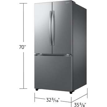 Samsung 33 Inch Freestanding 3-Door French Door Refrigerator with 25 cu. ft. Total Capacity, Slide-in Shelf, Power Cool & Power Freeze, Auto Ice Maker, AI Energy Mode, Wi-Fi, ADA Compliant, and Energy Star Rated: Fingerprint Resistant Stainless Steel — thumbnail 2