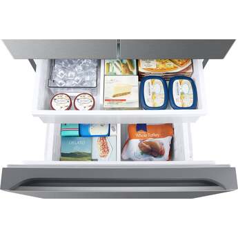 Samsung 33 Inch Freestanding 3-Door French Door Refrigerator with 25 cu. ft. Total Capacity, Slide-in Shelf, Power Cool & Power Freeze, Auto Ice Maker, AI Energy Mode, Wi-Fi, ADA Compliant, and Energy Star Rated: Fingerprint Resistant Stainless Steel — thumbnail 4
