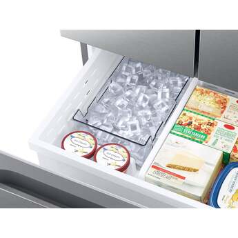 Samsung 33 Inch Freestanding 3-Door French Door Refrigerator with 25 cu. ft. Total Capacity, Slide-in Shelf, Power Cool & Power Freeze, Auto Ice Maker, AI Energy Mode, Wi-Fi, ADA Compliant, and Energy Star Rated: Fingerprint Resistant Stainless Steel — thumbnail 5