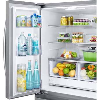 Samsung 33 Inch Freestanding 3-Door French Door Refrigerator with 25 cu. ft. Total Capacity, Slide-in Shelf, Power Cool & Power Freeze, Auto Ice Maker, AI Energy Mode, Wi-Fi, ADA Compliant, and Energy Star Rated: Fingerprint Resistant Stainless Steel — thumbnail 6
